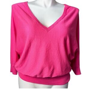 Express Cropped Sweater Hot Pink Oversized V Neck 3/4 Sleeve Sweater Size XL